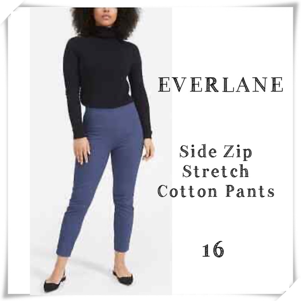 EVERLANE Side Zip Stretch Cotton Pants in Solid Blue Size 16